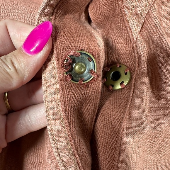Free People Rosewood Linen Moto Style Jacket Zipper Pockets Snap Close XS - Picture 9 of 9